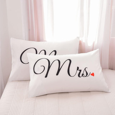 NTBED Couples Pillowcases Mr and Mrs Pillow Covers Heart Printed Bed Pillowcase,Valentine's Day,Anniversary Wedding Gifts Home Decoration (19''x29...