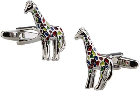 Giraffe Rainbow Colors Pair Cufflinks in a Presentation Gift Box & Polishing Cloth...