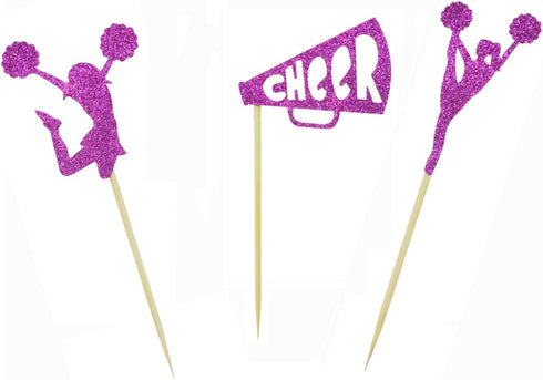 Morndew 24 PCS Purple Glitter Cheerleader Dance Horn Cupcake Toppers for Sport Party Baby Shower Birthday Party Decorations...