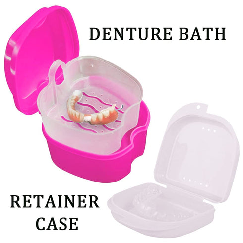 Denture Bath Case Cup with Denture Cleaner Brush & Retainer Holder Box, Complete Clean Care for Dentures, Clear Braces, Mouth Guard, Night Guard &...