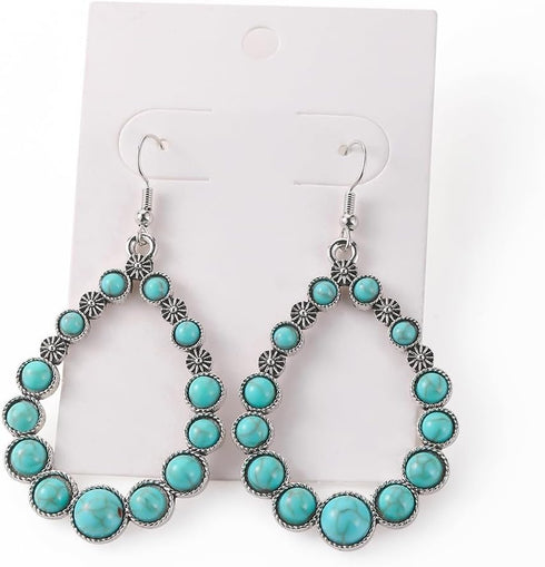 Turquoise Bohemian Dangle Earrings for Women, Turquoise Dainty Teardrop Drop Earrings Boho Hoop Healing Stone Earrings Jewelry Gifts...