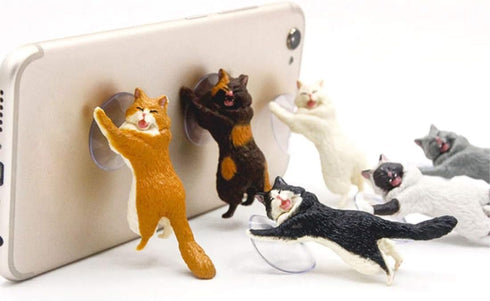 6PCS Different Cats Cell Phone Sucker Holder Cute Cat Support Resin Smart Phone Holder Stand Sucker Tablets Desk Sucker Smartphone Holder...