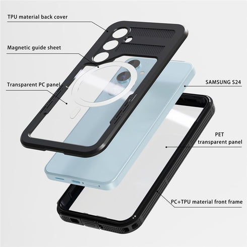 Case for Samsung Galaxy S24 Case Waterproof Compatible with Magsafe Heavy Duty Protective with Built-in Screen Protector Dustproof Shockproof Phon...