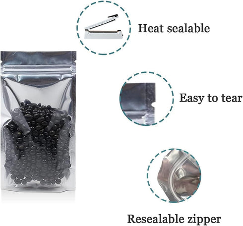 FERENLI 100 Pieces Stand Up Clear Front Zipper Lock Resealable Aluminum Mylar Foil Plastic Packaging Bag for Zip Heat Sealable Lock with Tear Notc...