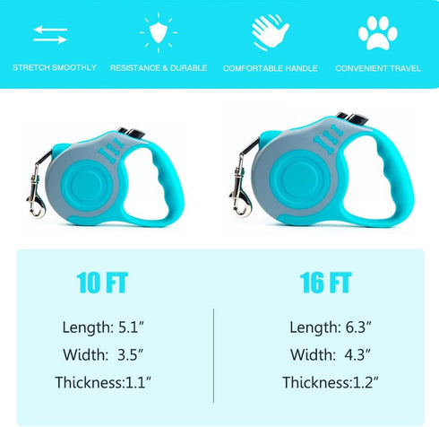 Retractable Dog Leash Lightweight 10/16FT Leash with Non-Slip Handle, for Small Medium Dogs (Gray Blue, 16FT)...