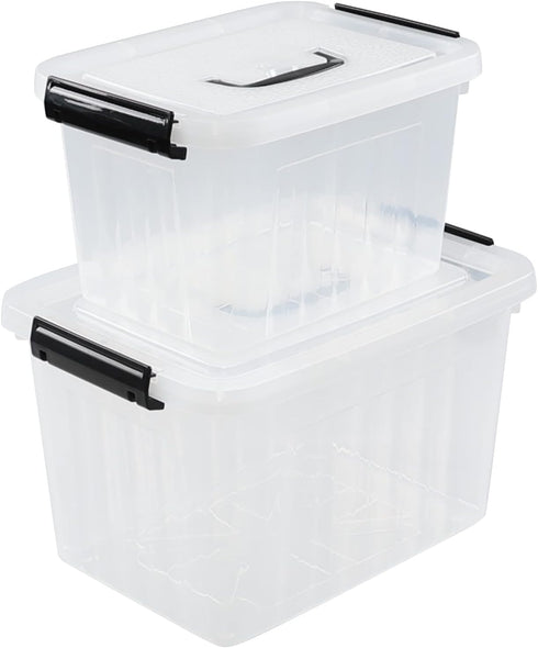 Plastic Bin with Lid, Mixed Size Latching Storage Box, 2 Packs, 6 Quart & 12 Quart...