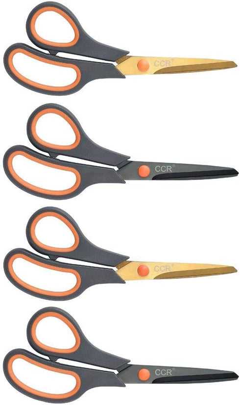 CCR Scissors 8 Inch Soft Comfort-Grip Handles Sharp Titanium Coating Blades, 4-Pack...