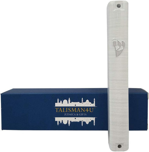 Waterproof Jewish MEZUZAH CASE with Scroll 3D Metal Painted Design Classic Israel Judaica Plastic Door Mezuza 5 Inch (Silver Stripes)......