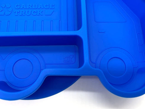 Garbage Truck Kids Plate Suction for Baby and Toddler - Kids Plates - Divided Toddler Dinnerware Set Construction Microwave Dishwasher Safe - Blue...