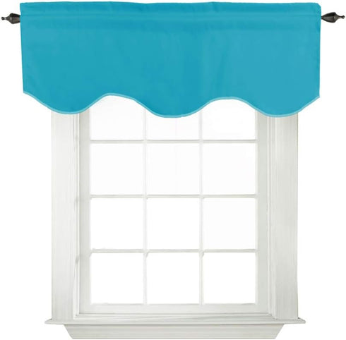 Turquoize Teal Valance Curtains for Kitchen Blackout Thermal Insulated Solid Window Curtain Valance Rod Pocket Scalloped Short Window Valance Curt...