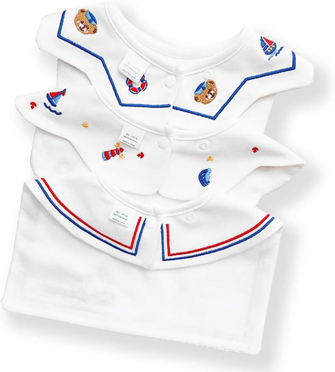 Sailor Baby Bibs 3 Pack 360° Rotate Pure Cotton Newborn Muslin Bibs For Teething And Drooling,Unisex Baby Bibs For Toddler,Adjustable With Snaps,S...