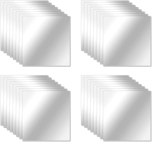 Lamoutor 32 Flexible Mirror Sheets - Square Mirror Tiles Self-Adhesive Wall Stickers for Home Decor...