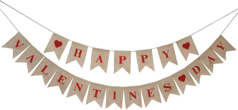 Happy Valentine's Day Banner love Burlap Banner Window And Door Cling Valentine Day Bunting Photo Props Removable valentines day decorations Reusa...