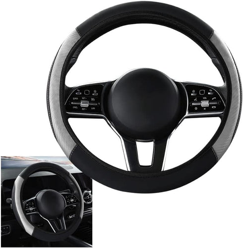 Car Steering Wheel Cover Carbon Fibre Breathable Anti-Slip Protector for Car Accessories Auto Car Without Inner Ring Grey...
