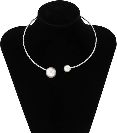 Elegant Metal Big Ball Collar Necklace Pearl Open Clavicle Chain Long Tassel Pearls Pendant Necklace Statement Beaded Link Chain Choker Necklace f...