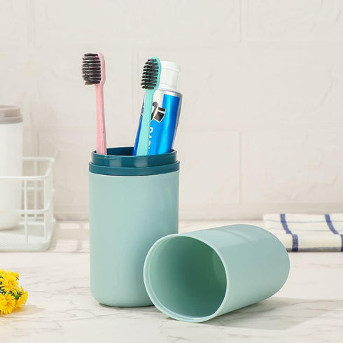 Double Mouthwash Cup Travel Wash Toothbrush Cup Daily Gadgets Container Toothpaste Comb Storage Box Holder Bathroom Accessorie(7.8inch,Light Blue)...