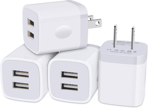 USB Wall Charger, Charging Cube,Sicodo 4Pack Dual Port Charing Block Plug in Cell Phone Charger Box Brick USB Power Adapter for iPhone 15 14 13 12...