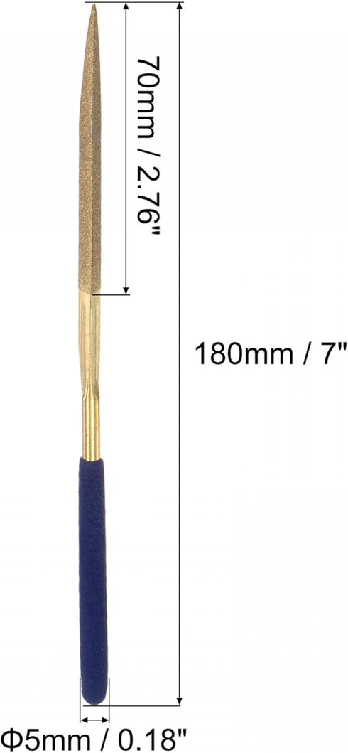 uxcell Diamond Needle Files, 5mm x 180mm Titanium Coated Triangle Files Hand Tool with TPU Handle for Metal Stone Wood 5pcs...