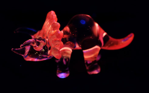 Garden Deco Glow in The Dark Pink Triceratops Hand Blown Art Glass Figurine Ornament Sculpture...