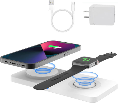 M13 2 in 1 Magnetic Wireless Charging Station,Qi Certified Charging Pad, Ultra Thin with QC3.0 Adapter for Dual Devices iPhone 14 13 Pro Max/Apple...