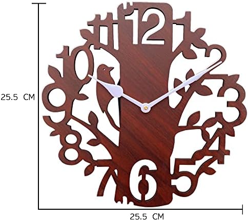 Tree Bird Round Wood Wall Clock (25 cm x 25 cm x 2.8 cm, Brown)...