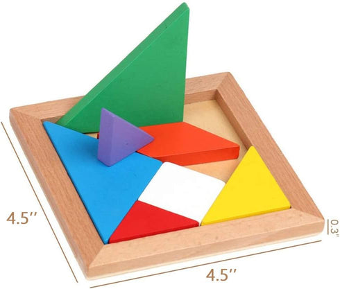 3 otters Wooden Tangrams Puzzles, 4 Pack Educational Tangrams Shapes Puzzle Toys for Kids and Adults, STEM Montessori Wood Toy, Brain Logic Blocks...