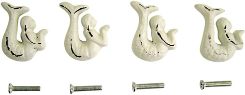 Rustic White Cast Iron Mermaid Cabinet Handles Drawer Pulls, Set of 4, 2 Inch...