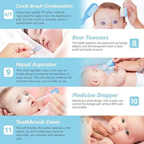 Baby Grooming Kit, 15 in 1 Portable Baby Safety Care Kit with Baby Brush and Comb Set Nail Clippers Nasal Aspirator etc for Nursery Newborn Infant...