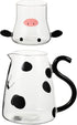 1 Set Glass Carafe Pitcher with Glass Mug Cute Cow Glass Tea Pitcher Kettle Milk Jug Night Water Carafe for Midnight Drink Home Office Hotel 550ml...
