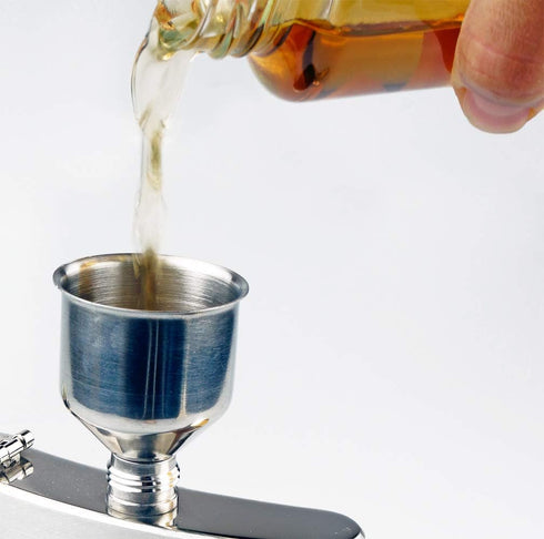 SE Stainless Steel Funnel for Flasks, Small Metal Funnel for Filling Drinking Liquor Flask, Transferring Oil, Juice, Milk, Attached Screw-On Cap...