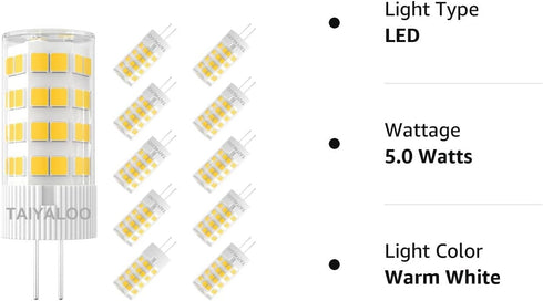 TAIYALOO G4 LED Bulbs 5W T3 40W Halogen Replacement 12V AC/DC JC Bi-Pin Base for Outdoor Landscape Lighting Deck Stair Step Path Lights, Warm Whit...