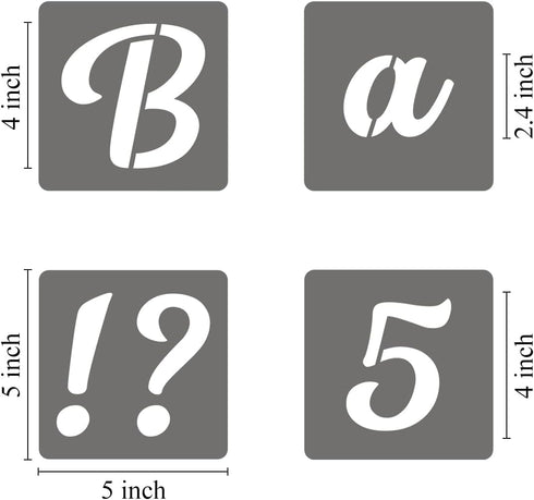 4 Inch Alphabet Letter Stencils - 70 Pack Letter Number Stencil Templates with Signs for Painting on Wood, Reusable Calligraphy Numbers and Letter...