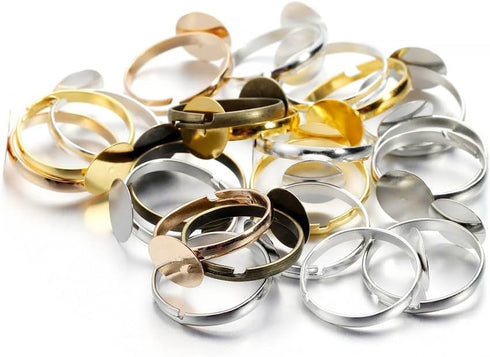 20 Pcs Blank Rings Stainless Steel Adjustable Pad Ring Base Ring Blank Bases,Ring Bezel Cabochon Base Bezel for Ring Blanks Making Kit Jewelry Fin...