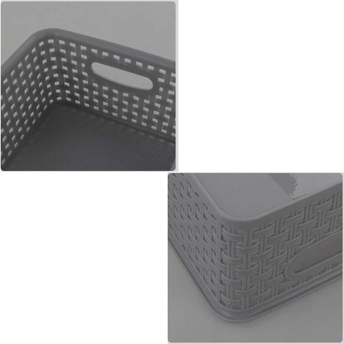 Grey Plastic Storage Basket, 10.03" x 7.67" x 4.05", 6 Packs...