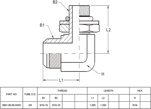 (2-PACK) 6801-06-06-NWO Hydraulic Hose Adapter Fitting 3/8"Male JIC 37° Flare(9/16-18 UNF)×3/8"Male Adjustable Nut O-Ring Boss(9/16-18 UNF) 90°Elb...