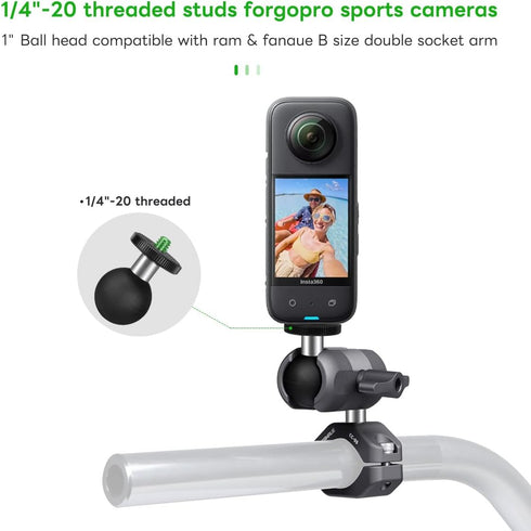 FANAUE GB-02 Aluminum 1" Ball Adapter with 1/4"-20 Threaded Stud, Compatible with RAM Mount B Size Double Socket Arm for Insta 360 Panorama Series...