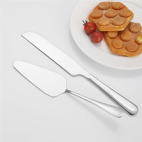 Wedding Cake Knife and Server Set,Stainless Steel Cake Cutting Set,2Pcs Silver Include 10.63" Cake Cutter And 9.06" Cake Server for Wedding, Birth...