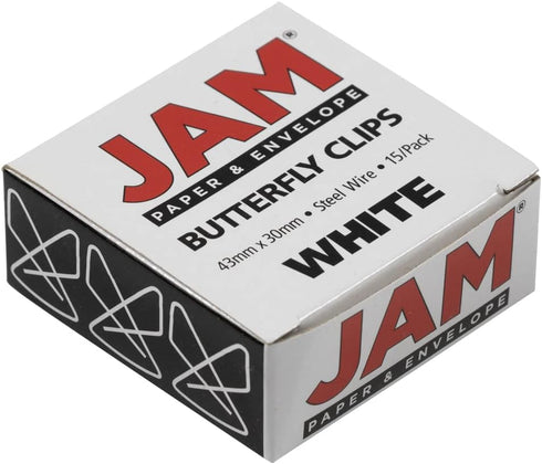 JAM PAPER Colorful Butterfly Clips - White Paper Clamps - 15/Pack...