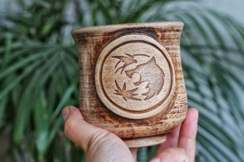 Wolf Coffee Mug wolf Handmade Pottery Clay 8.5 oz Dark Rustic Eco Friendly Cup Handcrafted ceramic tea mugs with handle Coffee lovers gift...