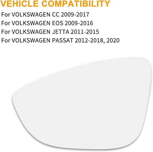 X AUTOHAUX Left Driver Side LH Mirror Glass W/Adhesive W/Adhesive for Volkswagen CC 2009-2017 for Volkswagen Eos 2009-2016 for Volkswagen Passat 2...