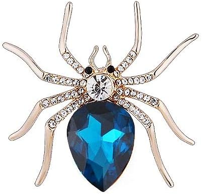 COLORFUL BLING Crystal Steen 1 Pcs Three Colors Spider Crystal Brooch Rhinestones Wedding Boutonniere Jewelry-Blue...