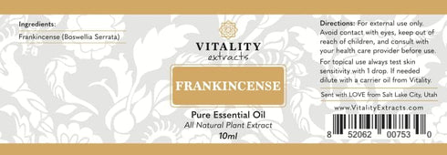 Vitality Extracts Frankincense Essential Oil - 10ml, Boswellia Serrata, Aromatherapy, Skin Care, Natural Calm, Stress Relief, Yoga, Comfort...