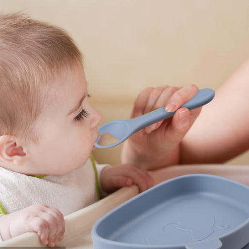 Suction Plates for Baby,4 pcs Divided Placemat Dish for Toddlers and Kids,Baby Spoon Fork Set for Toddlers,Silicone Plates for Kids (Blue)...