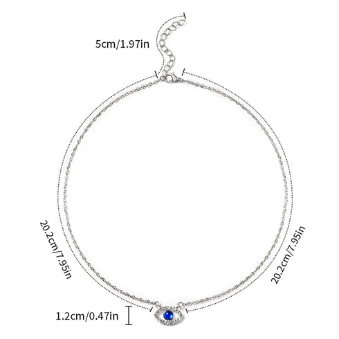 Bohemian Sapphire Evil Eye Pendant Necklace Silver Crystal Eye Necklace Chain Blue Cz Devil Eye Choker Necklace Paved rhinestone Demon Eye Necklac...