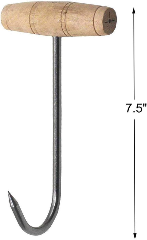 TIHOOD 2PCS 7.5 Inch T Shaped Boning Hooks with Wooden Handle, Meat Hooks for Butchering...