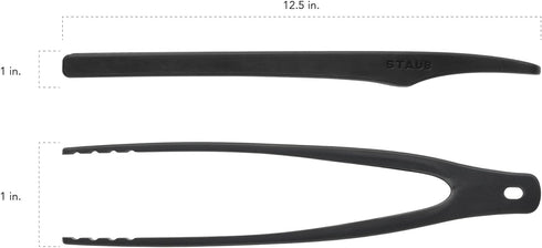 STAUB Tongs, 12.25-inch, Great for Flipping or Turning Foods, Durable BPA-Free Matte Black Silicone, Safe for Nonstick Cooking Surfaces...