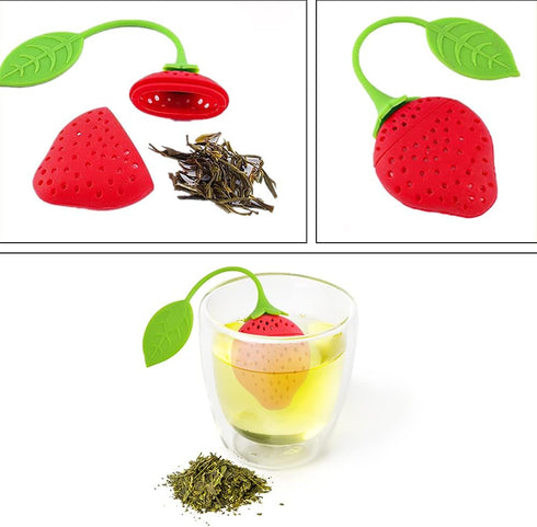 8PC Silicone Tea Strainers for Loose Tea, Cute Strawberry Shape Tea Infuser Set, Tea Ball Strainer Tea Filters for Loosing Leaf, Gripping Ice Cube...