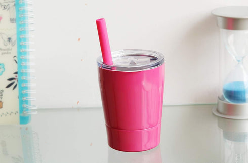 Kids Stainless Steel Cup Lovely Small Rambler Tumbler with Lid and Silicone Straw, 8.5 OZ (1, Rose Red)...