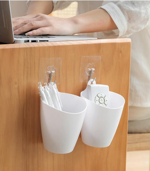 3 Pack Wall Mount Makeup Holder Organizer,Hanging Plastic Wall Storage Cup Holder for Makeup Brush,Toothbrush,Lipstick,Eyeliner,Cosmetic,Multi-Fuc...