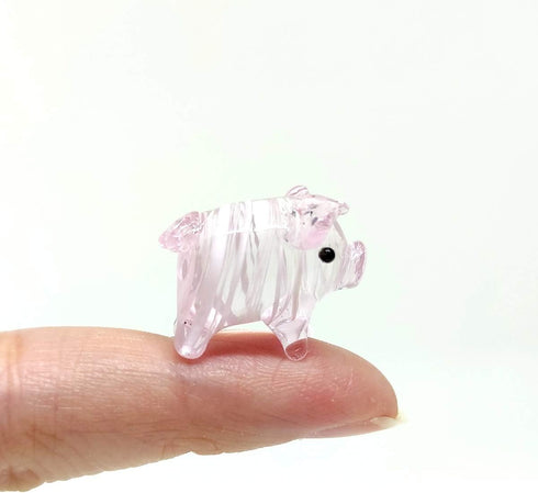 Tiny Pig Miniature Glass Figurine – Handmade Blown Glass Animal – Cute Collectible Pig Sculpture – Fairy Garden Pet Décor Gift (Pink)...